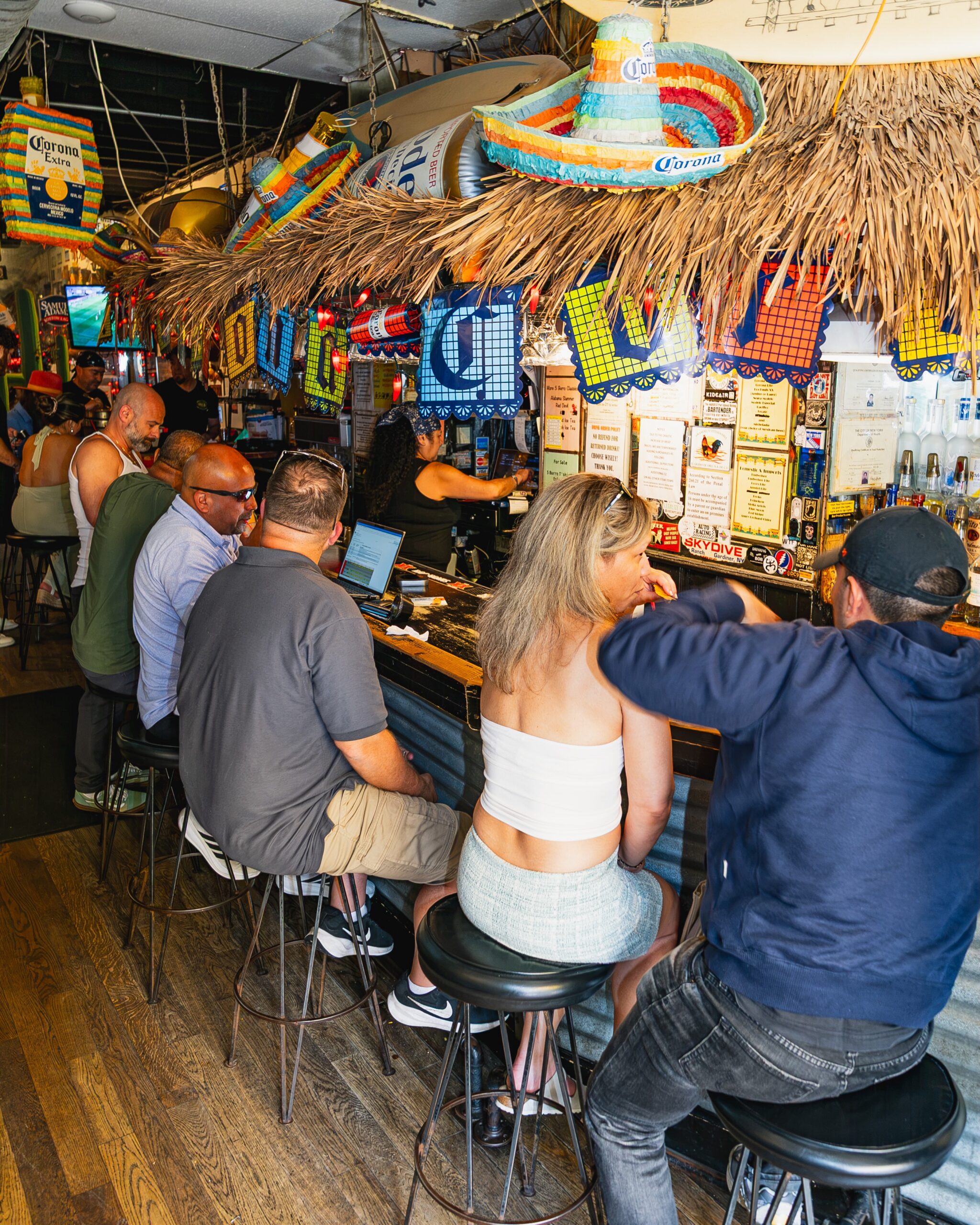 Bar scene at 5 Burro Cafe, a Mexican restaurant and bar in Forest Hills, Queens